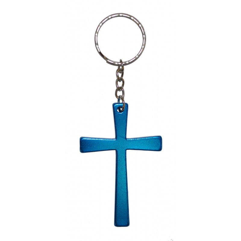 Christan Cross Light Blue Metal Keyring
